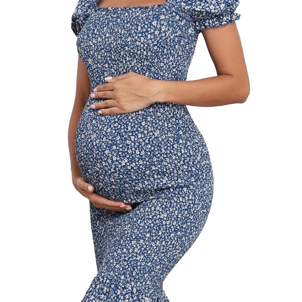 Floral Blue Maternity Dress